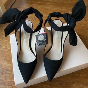 Zara faux suede ankle tie ribbon heels with tags Sz 38